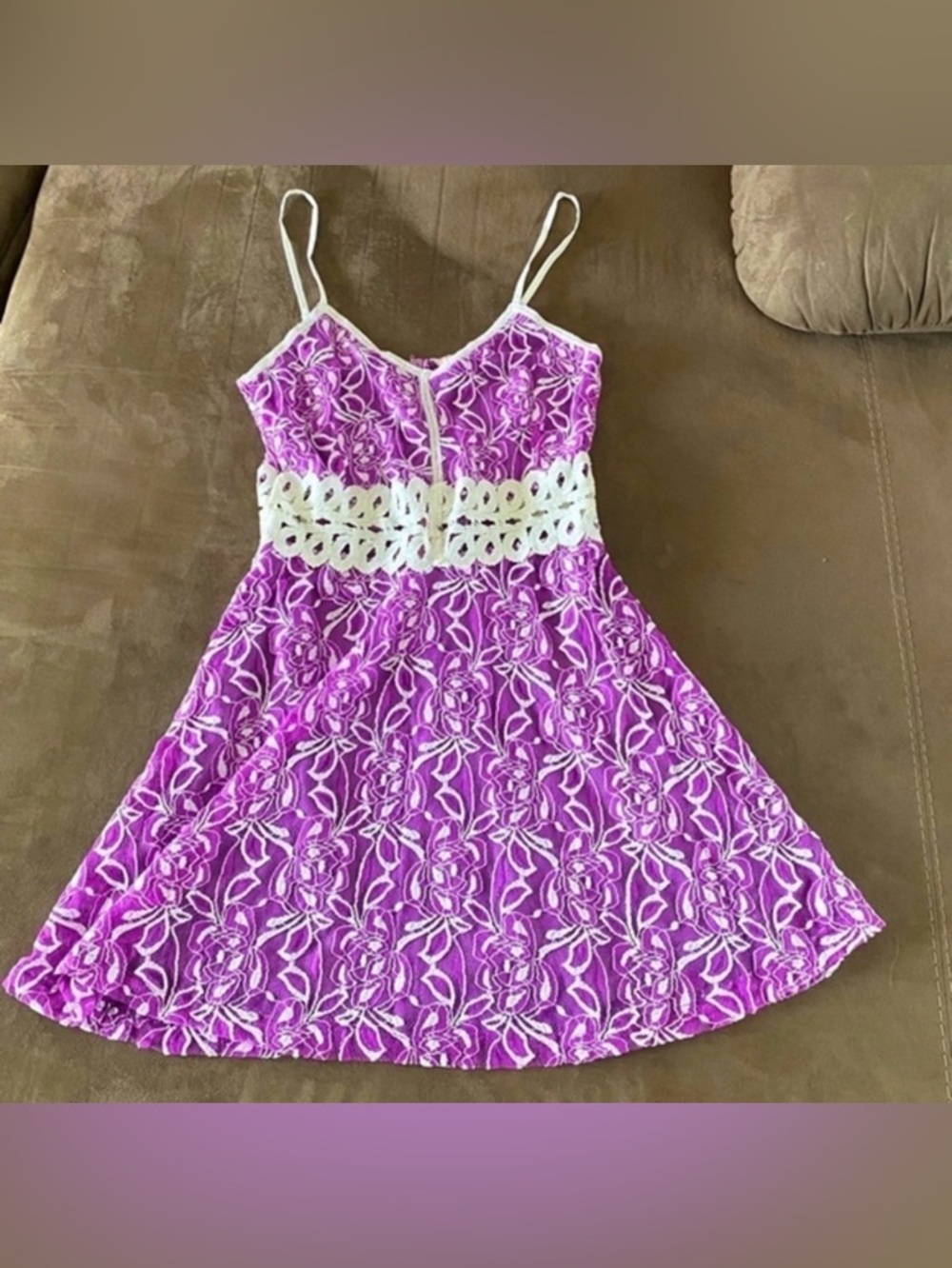Purple Lace Mini Dress Floral Spaghetti Strap Y2K Coquette Boho NWT- Size L